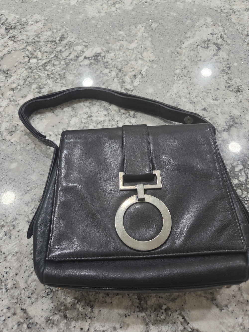 Vintage 1960s Dofan Blue Leather Shoulder Bag with Silver Ring Hardware